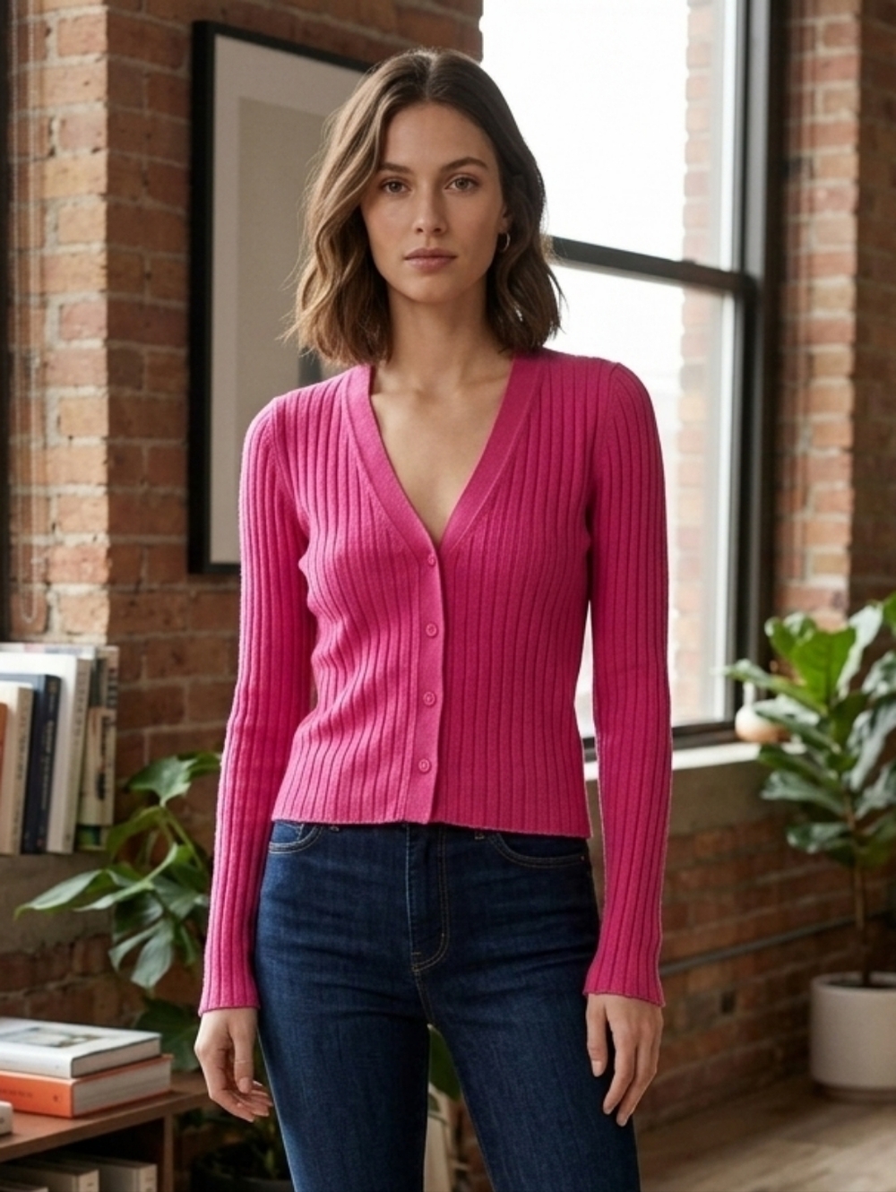 Wilfred Aritzia Women's Manila Pink Merino Wool Blend Ribbed Cardigan Size XS/S